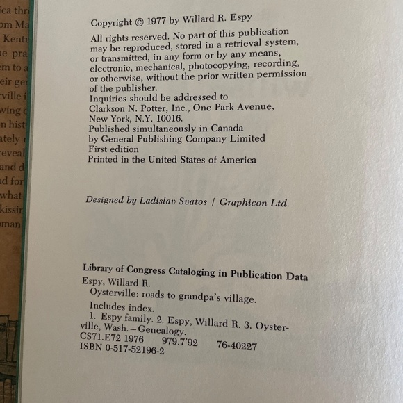 First Edition 1977 Oysterville Roads to Grandpa's Village by Willard R. Espy - Picture 4 of 8